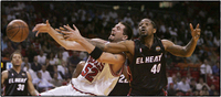 Chicago Bulls' Brad Miller & Miami Heat's Udonis Haslem.