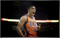 Oklahoma City Thunder's Russell Westbrook celebrates