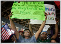 Protesters demand that permanent residency be made available for thousands of immigrants who fled to the United States escaping war and poverty. 